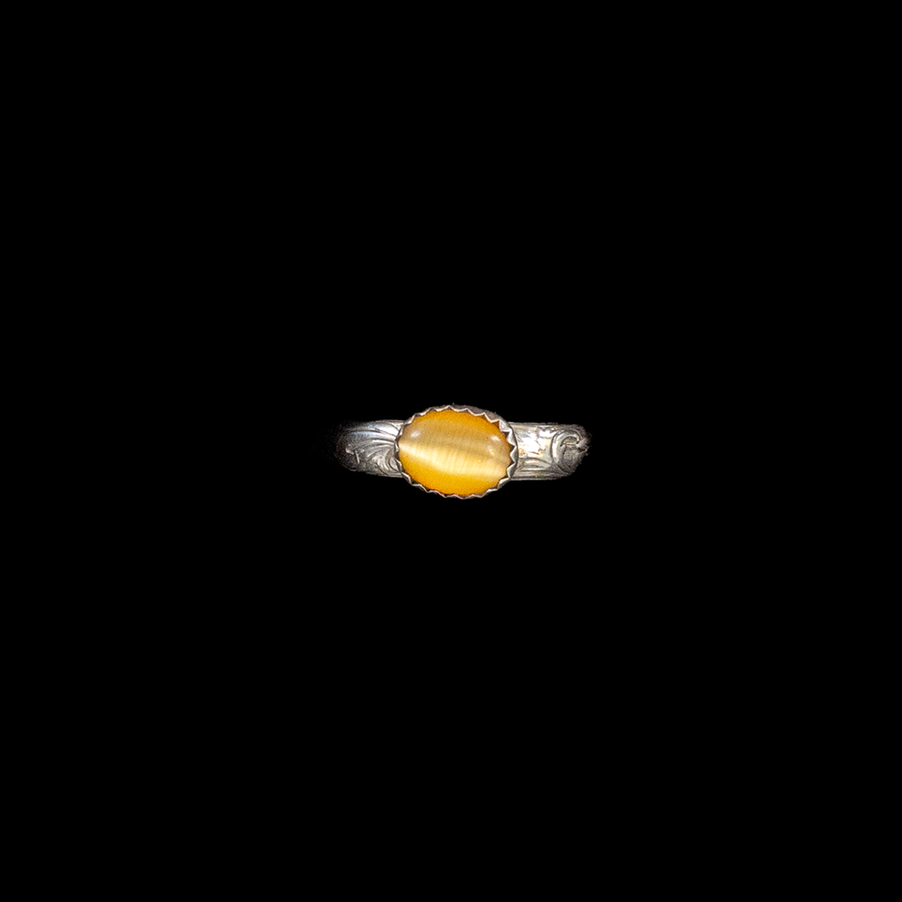 Sterling Silver and Yellow Moonstone Ring with Patterned Band