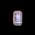 Ring with purple wampum shell and silver band on black background