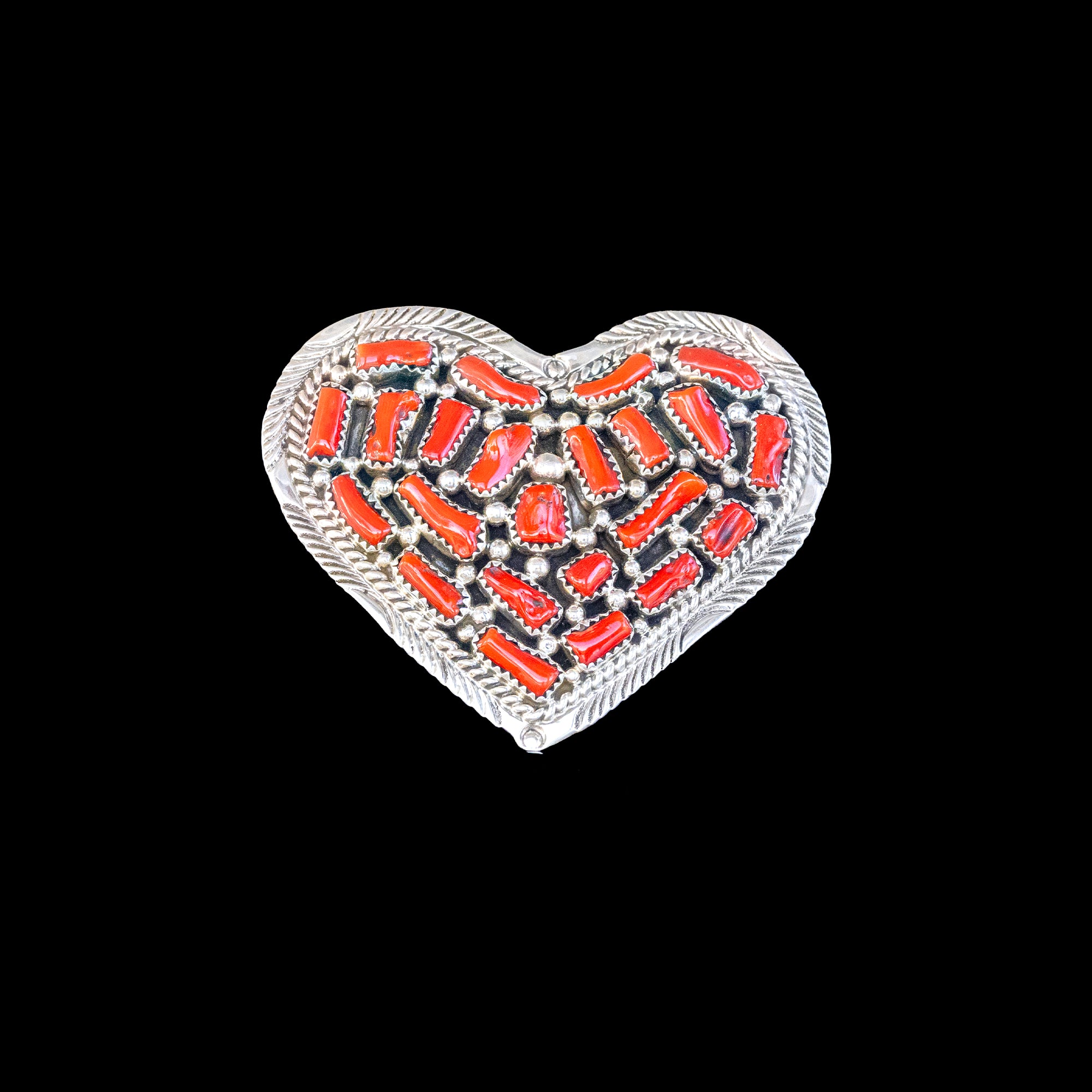 Navajo Heart Ring with Red Coral