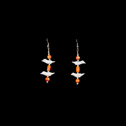 Coral and Mother-of-Pearl Dangle Earrings