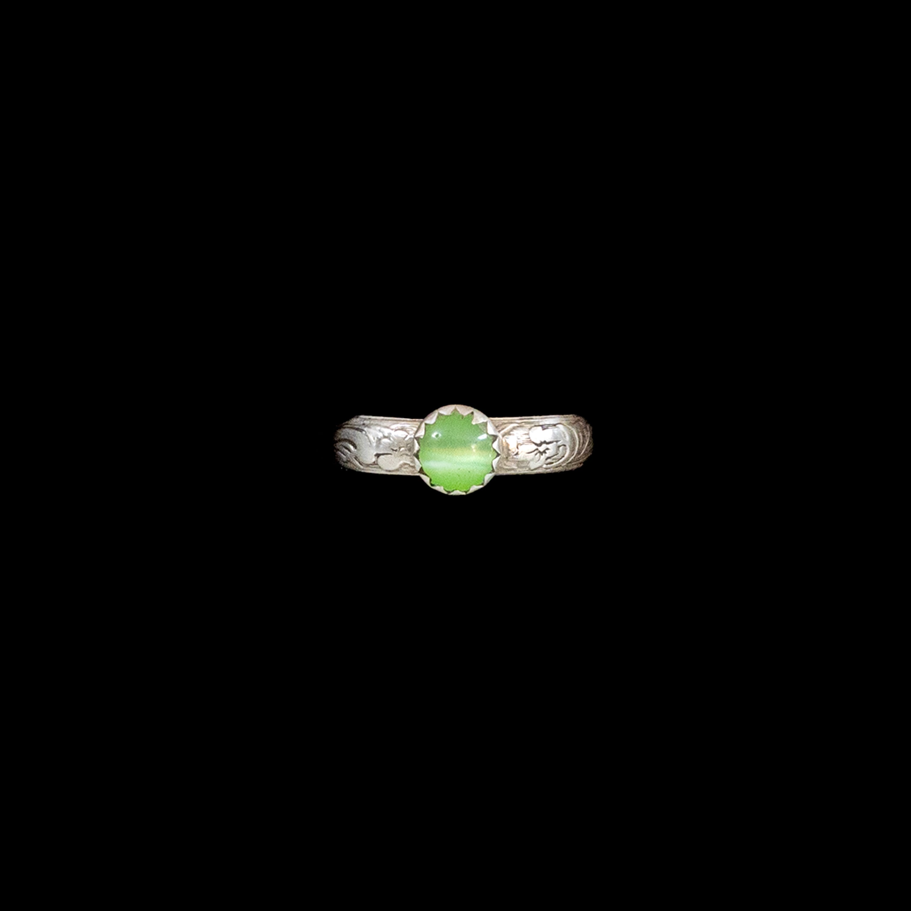 Handmade green moonstone and sterling silver ring