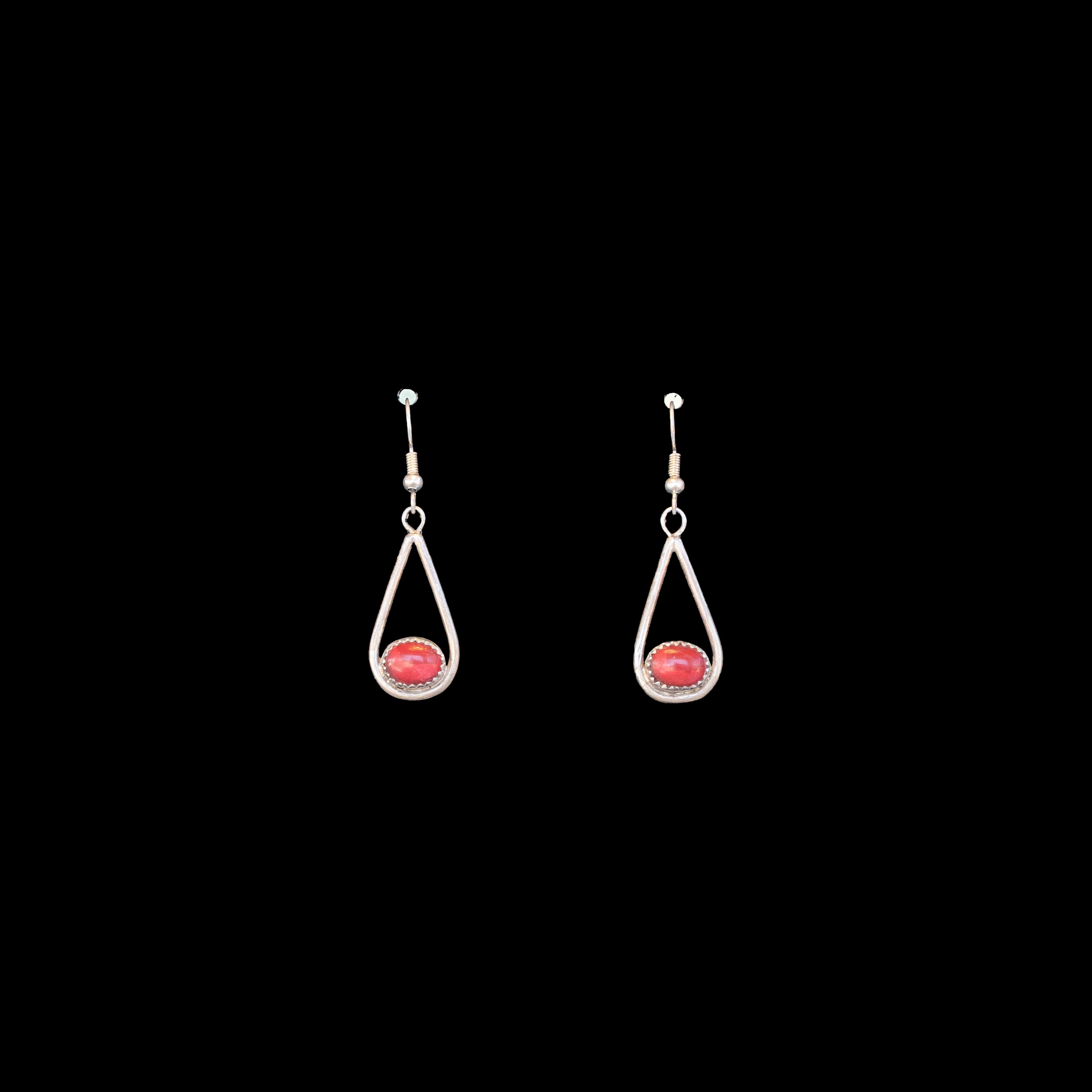 Navajo drop earrings with silver and coral.