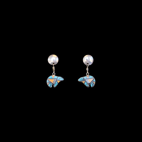 Bear Earrings with turquoise and coral
