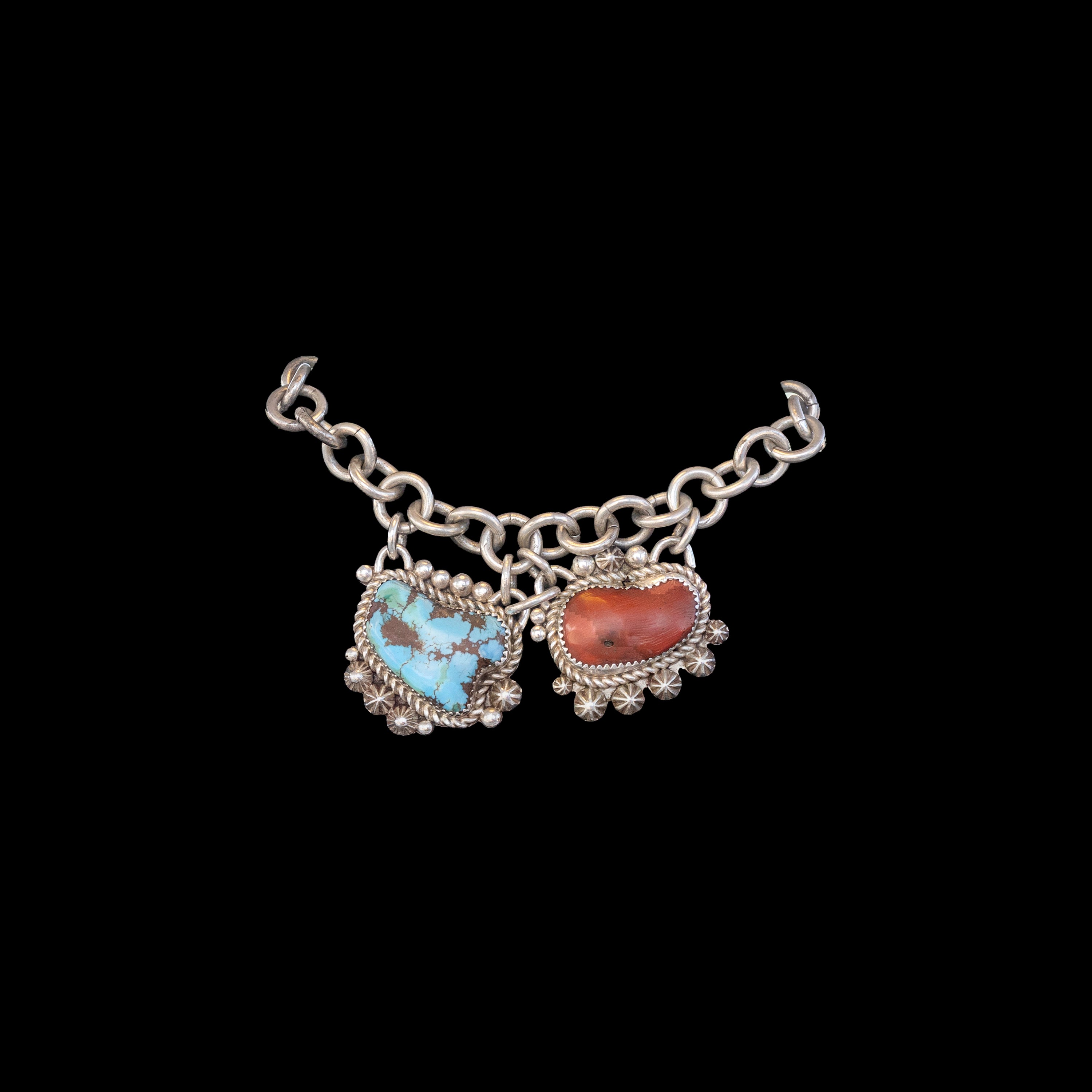 Turquoise and Coral Link Bracelet